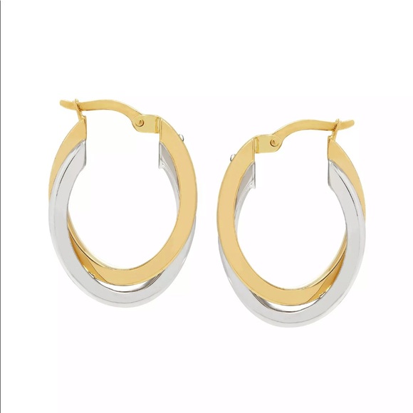 Overlapping Oval Hoop Earrings in 14K 2-Tone Gold Fine Jewelry New - Picture 3 of 10